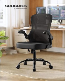 Ergonomikus irodai szék hálós háttámlával, deréktámasszal és felhajtható kartámasszal, fekete