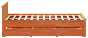 barna tömör fenyőfa fejtámlás ágykeret matrac nélkül 140x190 cm
