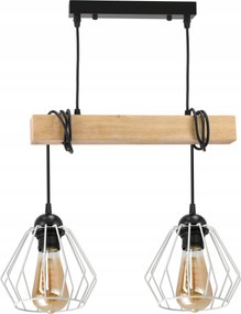 Mennyezeti Lámpa Függő Led Fa Gerenda 2x E27 Csillár Gyémánt Fehér