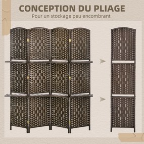 HOMCOM 4 Panelos Szobai Elválasztó 160 x 170 cm 2 Polccal, Összecsukható, Fenyőfa Irodához, Nappaliba, Hálószobába, Barna | Aosom