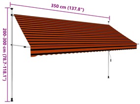 narancssárga és barna kézzel feltekerhető napellenző 350 cm