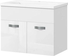 Kleankin Fali Fürdőszobai Mosdószekrény 61x40x50cm, 2 Ajtóval, Lassú Záródású Pántokkal, Fényes Fehér | Aosom