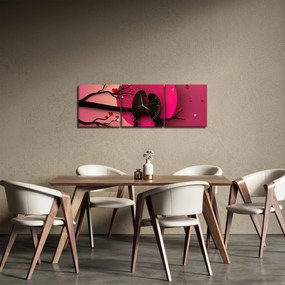 Kép - Szerelmes madarak (órával) (90x30 cm)