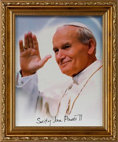Vászonkép 31x26 Szent II. János Pál Pápa Arany Díszített Keret
