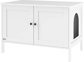 PawHut Macska Alomláda Szekrény Macska Ház Ajtóval Macska WC Macska Szekrény Nagy Macskáknak Oldaltábla Macska Búvóhely 80 x 51 x 54 cm Fehér | Aosom