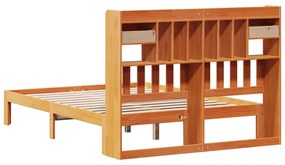 barna tömör fenyőfa könyvespolcos ágy matrac nélkül 135 x 190cm