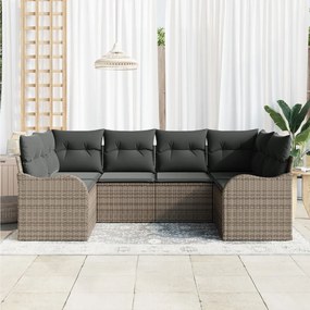 6 Részes Kert Kanapé Szett Párnákkal Szürke Poli Rattan, 2-Fős Kert Kanapé Párnákkal Szürke Poli Rattan