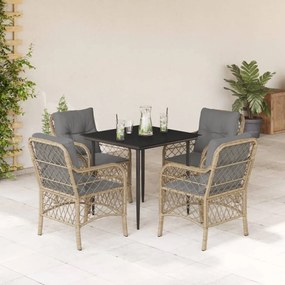 5 részes vegyes bézs polyrattan kerti étkezőgarnitúra párnákkal
