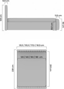 Nicole kárpitozott ágy 140x200 cm, ágyneműtartós - bézs bársony Velluto 1