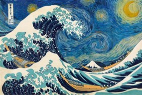Plakát Katsushika Hokusai ft. van Gogh - A nagy hullám Kanagavánál, (91.5 x 61 cm)