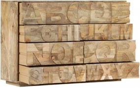 tömör mangófa ábécés szekrény 6 fiókkal 120 x 35 x 79 cm