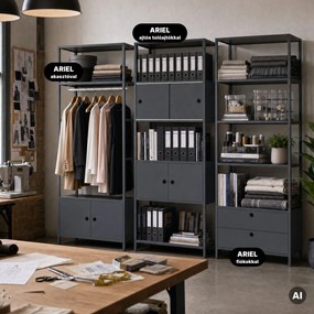 Iratrendező polc zárható szekrénnyel, irodai, nyitott polcok, fém antracit, 800x2200x400 mm: ARIEL