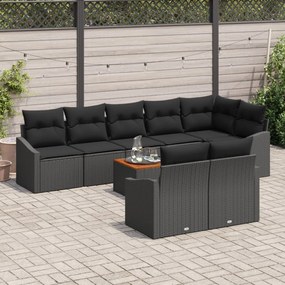9 Darabos Kerti Sofa Szett Párnákkal Fekete Poli Rattan Akáciából
