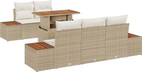 vidaXL Kerti Kanapé Szett tárolóval 6 pcs Bézs Poli rattan