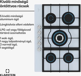 Klarstein Ignito 5 zónás gáz főzőlap, 5 Égő, elektr. gyújtás, Wok, cseppfolyósított vagy földgázhoz