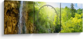 Kép - vízesések az erdőben (órával) (90x30 cm)