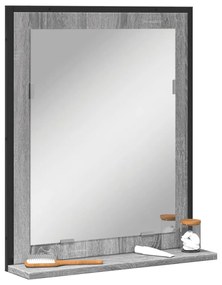 szürke sonoma szerelt fa fürdőszobai tükör polccal 50x12x60 cm