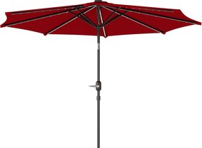 Outsunny Teraszi Napernyő Napelemes LED Fényekkel Ø292x252 cm, Állítható Dőlés 45°-ig, Vízálló és Kerekes Napernyő Teraszra, Medencéhez, Alap Nélkül,