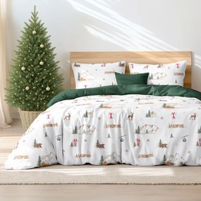 Goldea karácsonyi pamut ágyneműhuzat duo - zakopane, sötétzöld hátoldal 220 x 200 és 2db 70 x 90 cm