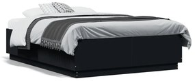 fekete szerelt fa ágykeret LED-del 120 x 190 cm
