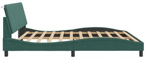 sötétzöld bársony ágykeret LED-világítással 200 x 200 cm