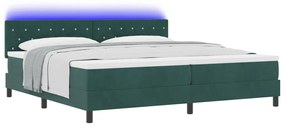 Box Spring Ágy Matrac &amp; LED Sötét Zöld 200x200 cm Bársony