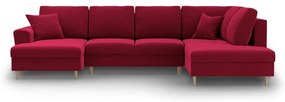Piros bársony kinyitható tárolóhelyes sarokkanapé (jobb oldali-U alakú) Kyoto – Cosmopolitan Design