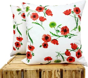 Prémium pamut párnahuzat 40x40 Pipacsok fehér nyári virágos pipacs rét