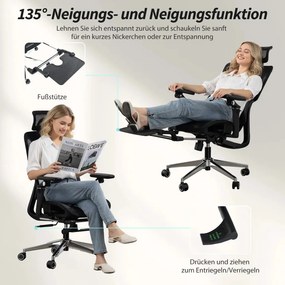 HOMCOM Prémium ergonomikus irodai szék, állítható derék- és fejtámlával, 6D karfákkal, lábtartóval, hálós, fekete