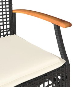 2 db fekete polyrattan és akácfa kerti szék párnákkal