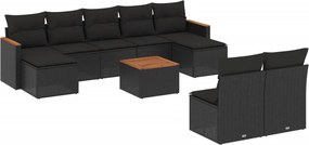 vidaXL 10 részes fekete polyrattan kerti ülőgarnitúra párnákkal
