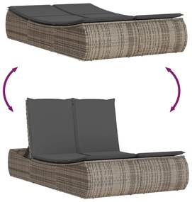 szürke polyrattan dupla napozóágy párnával