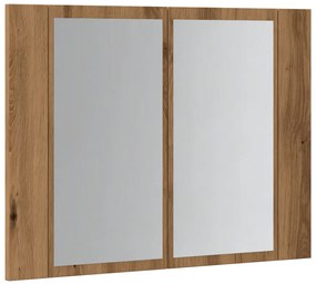 kézműves tölgyszínű szerelt fa tükörszekrény LED-del 60x12x45cm