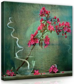 Vászonkép 80x80 Rózsaszín virágok üveg váza finom csendélet tavasz