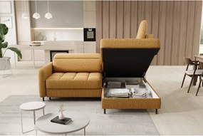 Sárga bársony kinyitható-tárolóhelyes sarokkanapé (jobb oldali-L alakú) Barea – ELTAP