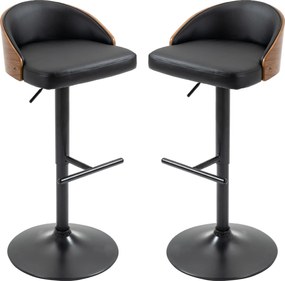 HOMCOM 2 db Bárszék Készlet, Kárpitozott Bárszék Acélból és Tömbfából, Magasságban Állítható Konyhai Székek Lábpihenővel, 360°-ban Forgó, Pult Székek