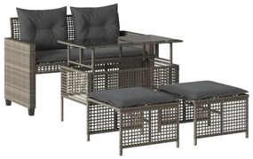 4 részes szürke polyrattan üveg kerti ülőgarnitúra párnákkal