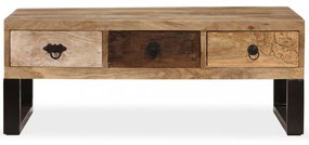 3-fiókos tömör mangófa dohányzóasztal 90 x 50 x 35 cm