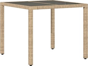 vidaXL bézs polyrattan üveglapos kerti asztal 90 x 90 x 75 cm
