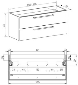 Mereo Mereo, Bino, fürdőszoba szekrény 121 cm, fehér-tölgy arlington, MER-CN673S
