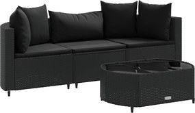 vidaXL 4 részes fekete polyrattan kerti ülőgarnitúra párnákkal