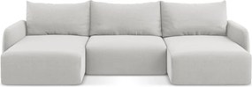 Világosszürke bársony kinyitható-tárolóhelyes sarokkanapé (U alakú) Kalena – Makamii