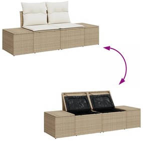 6 Darabos Kerti Sofa Szett Párnákkal Bézs Poli Rattan Akáciából