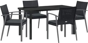 vidaXL Kert étkező szett 5 pcs Fekete és Szürke PE Rattan