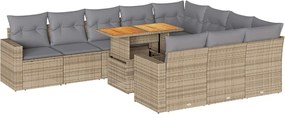 vidaXL 11 részes bézs polyrattan kerti ülőgarnitúra párnákkal