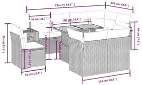 9 részes fekete polyrattan kerti ülőgarnitúra párnákkal