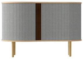 Szürke-natúr színű alacsony komód tölgyfa dekorral, tolóajtóval 100x67 cm Audacious – UMAGE