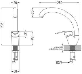 Mexen ROSA - Magas csap / mosogató, szürke, 670800-61