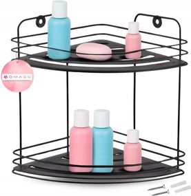 Fürdőszobai Sarok Zuhanypolc Kozmetikai Akasztóval Fekete 3 Szintes