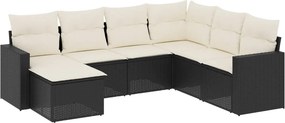 vidaXL 7 részes fekete polyrattan kerti ülőgarnitúra párnával